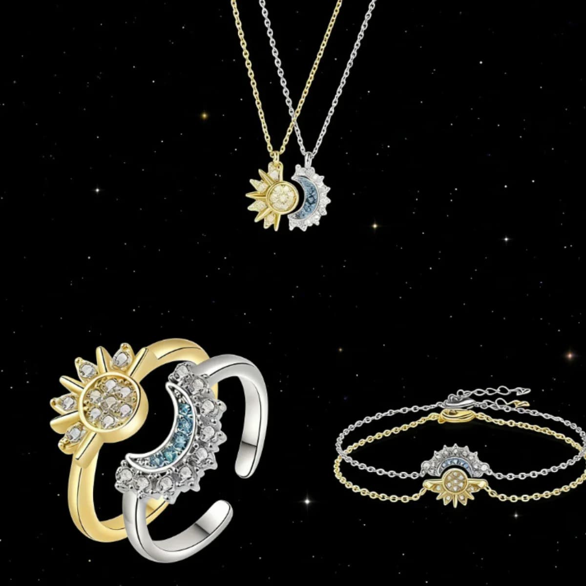 StarKiss Sun Moon Couple Necklace Bracelet Ring - Image 1
